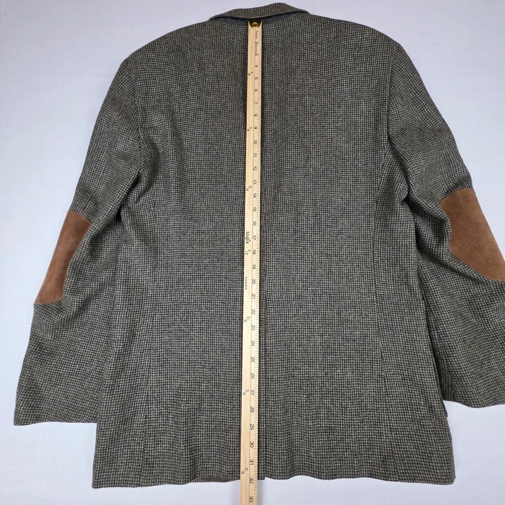 Hunt Valley Pure Wool Tweed Elbow Patch Blazer Sport Coat Mens 42L Brown Check